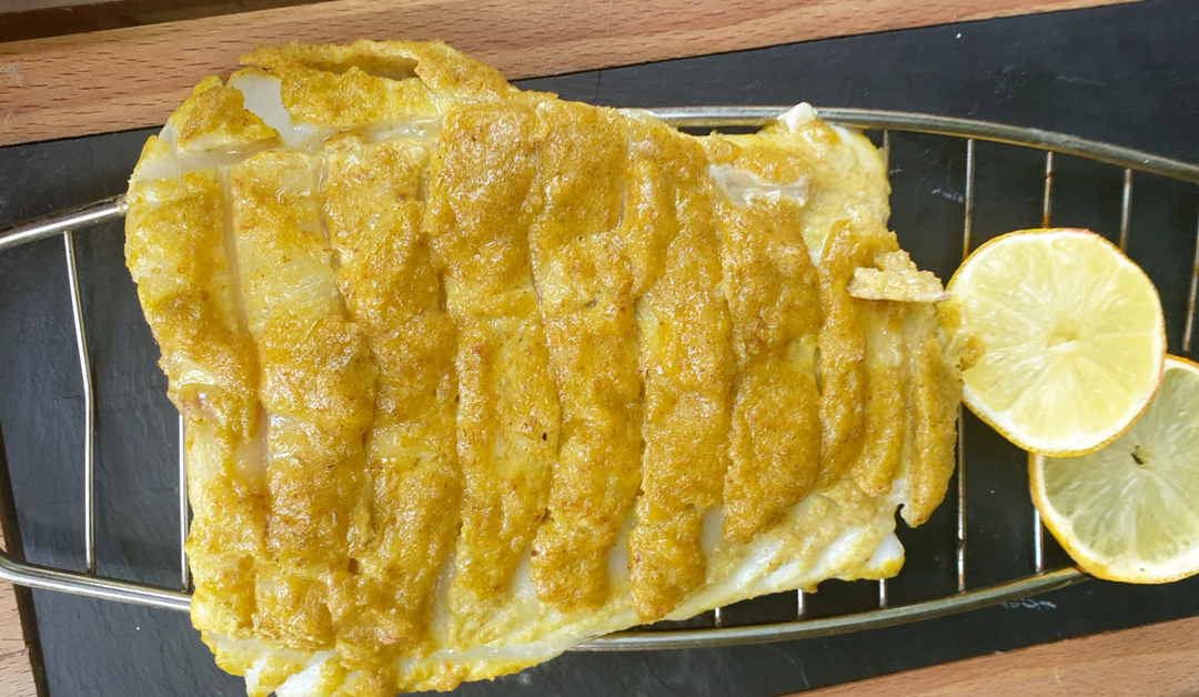 Bacalao a la parrilla con adobo sefardí y limón asado (con costra)
