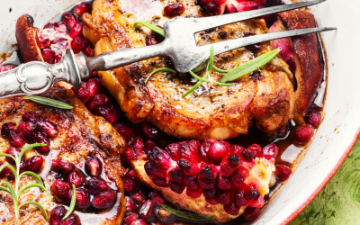 Chuletas de cerdo a la brasa con salsa de granada para 6 personas