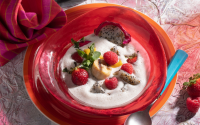 Frutas a la brasa con crema de helado de vainilla (rápido y refrescante)