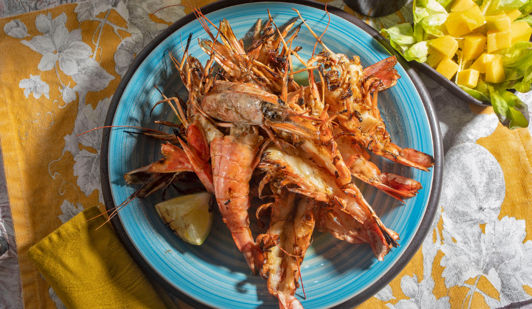 Gambones a la brasa (rápidos y jugosos) con aceite, limón y perejil