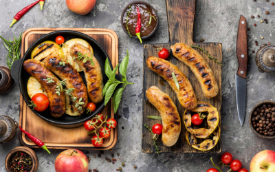 Bratwurst a la brasa con manzana (también en bbq-indoor)